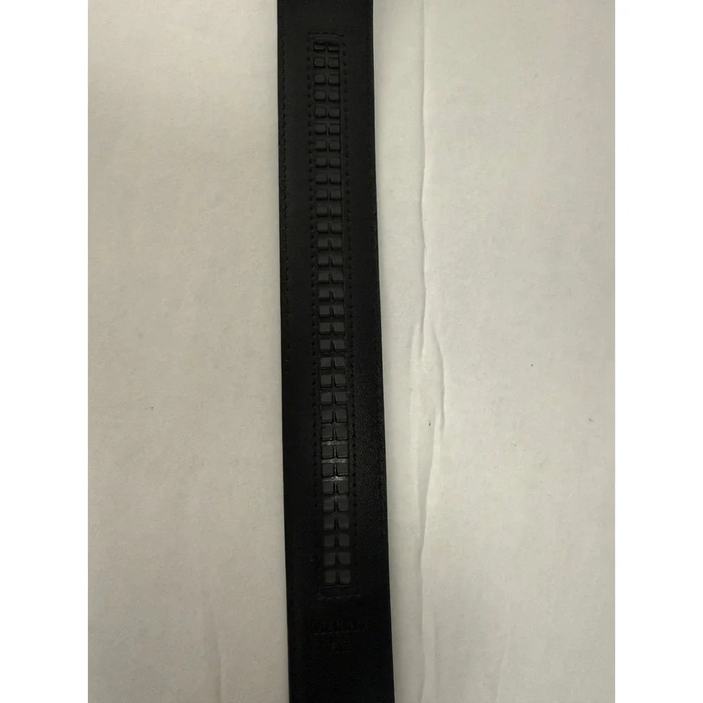 Mission Belt Mens Black Thick Leather Ratchet Belt Silver Buckle Slide No Holes